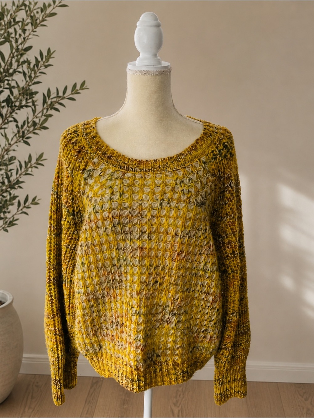 Anthropologie Moth Marled Yellow & White Crewneck Sweater Wool blend